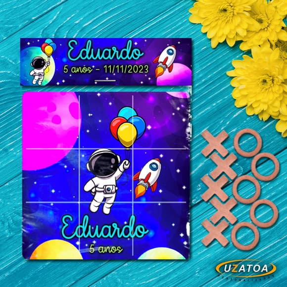 Lembrancinha Jogo da Velha Astronauta Personalizado em mdf