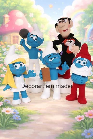 Smurfs Bonecos Decorativos em Feltro - 5 Personagens