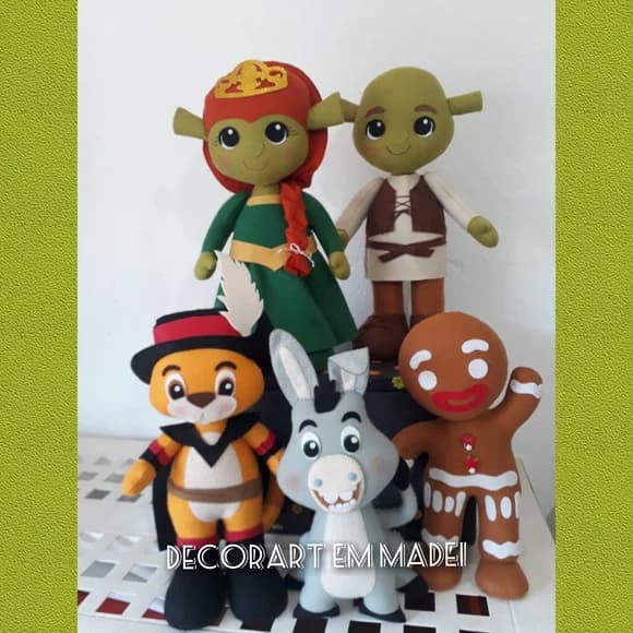 Shrek e Turma Bonecos Feltro Decoração - 5 Peças