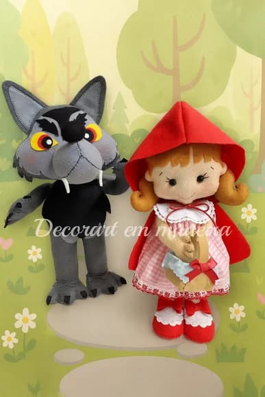 Chapeuzinho e Lobo Mau Bonecos Decoração Feltro