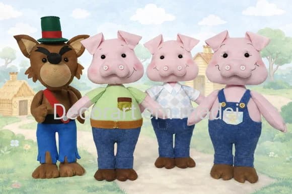 Lobo Mau e os 3 Porquinhos Bonecos Decoração Feltro