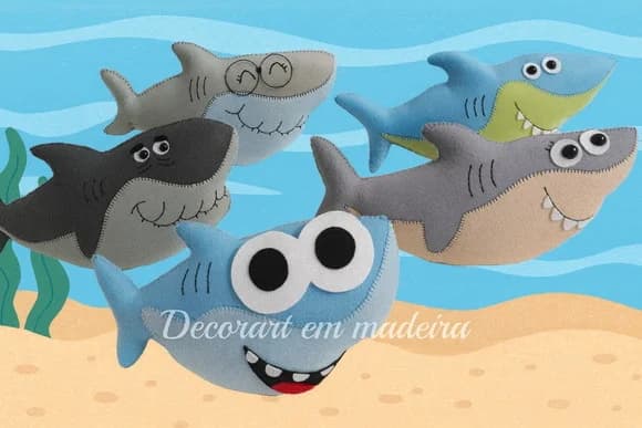 Kit Bonecos Decoração Baby Shark em Feltro - 5 Peças