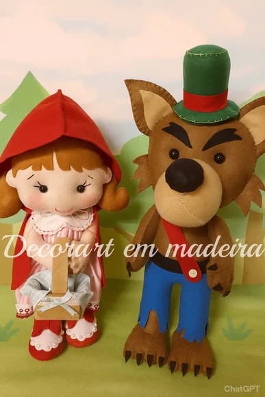 Chapeuzinho e Lobo Mau Bonecos Decoração Feltro - foto 1