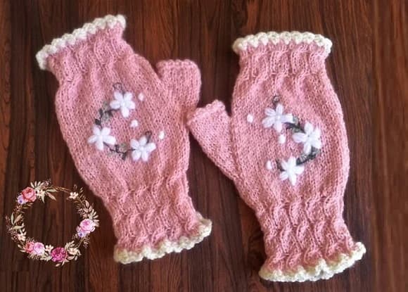 Luvas em Tricô Vintage "flores" (para Adulto)