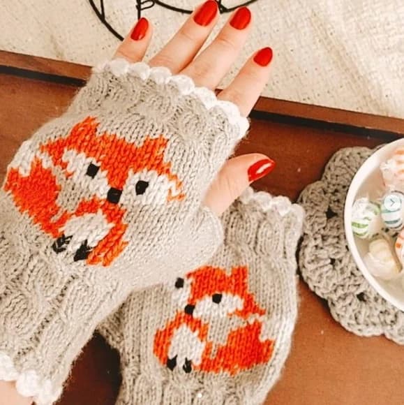 Luvas em Tricô Vintage "fox"