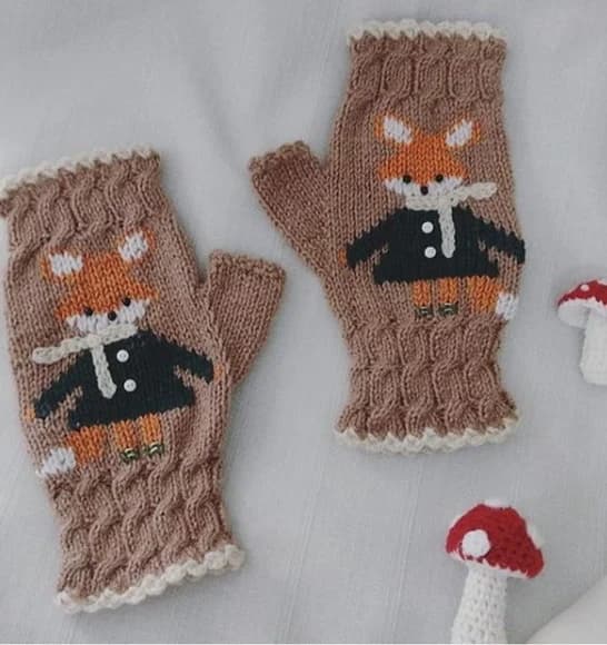 Luvas Vintage em Tricô "little Fox" (para Adulto)