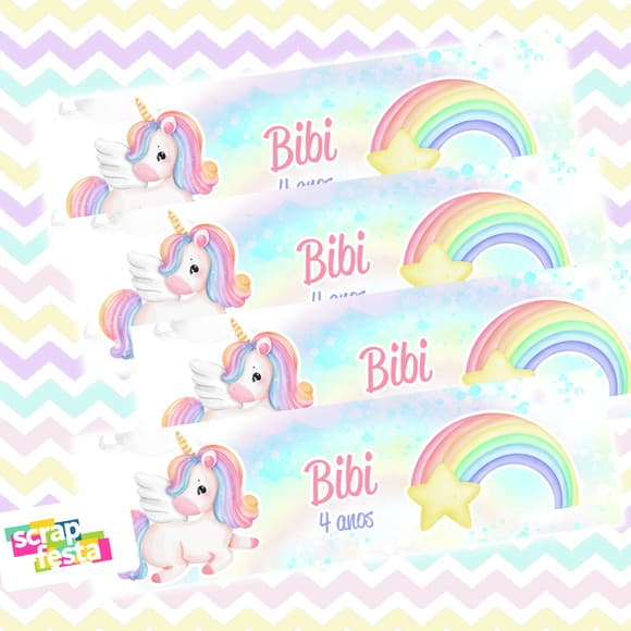 Adesivo Personalizado Retangular 7x2 Unicórnio Aquarela Cute