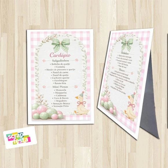 Menu Cardápio Cavalete Festa Patinhos Aquarela