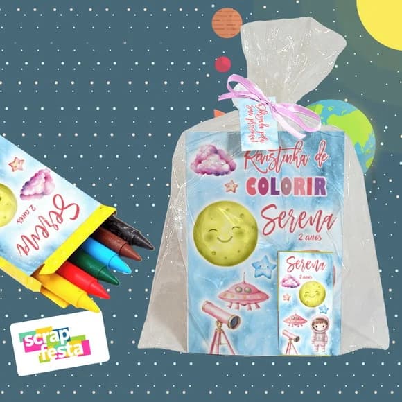 Revista Colorir+saquinho+fitinha+tag Espaço Astronauta