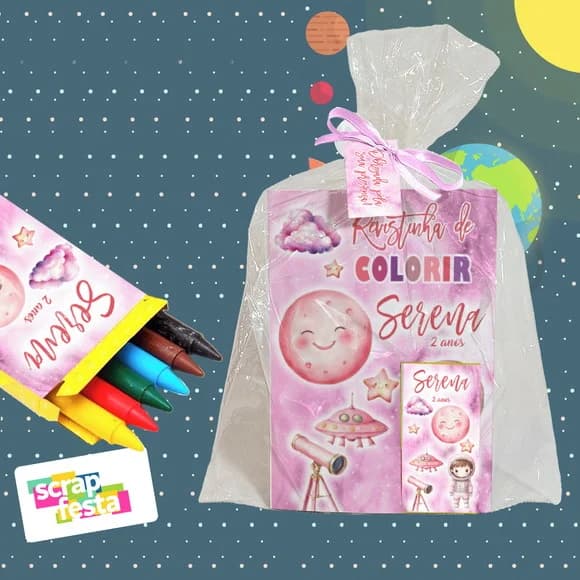 Revista Colorir+saquinho+fitinha+tag Espaço Astronauta