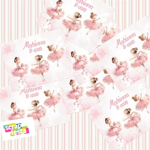 Adesivo Personalizado Retangular Festa Bailarina