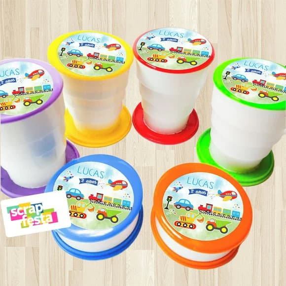 Copo Retrátil Personalizado Festa Meios de Transporte