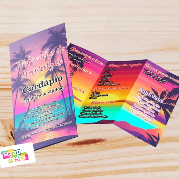 Menu Cardápio Personalizado 3 Partes Festa Tardezinha