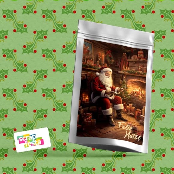Saquinho Metalizado 14x20 Personalizado Natal Papai Noel