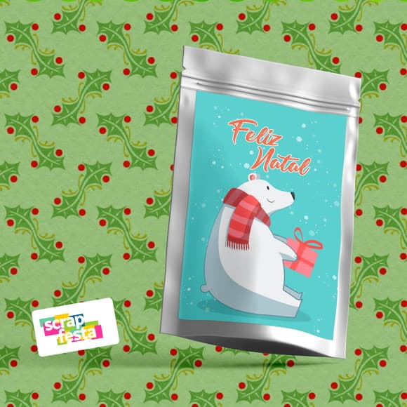 Saquinho Metalizado 14x20 Personalizado Natal Urso Polar