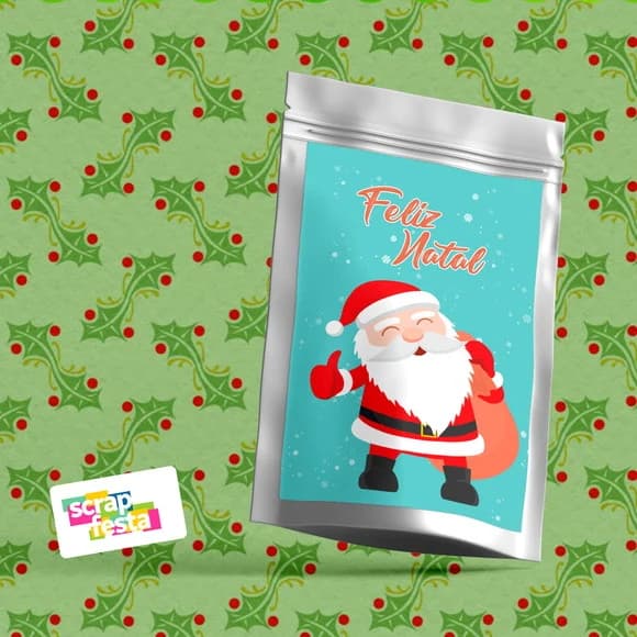 Saquinho Metalizado 14x20 Personalizado Natal Papai Noel
