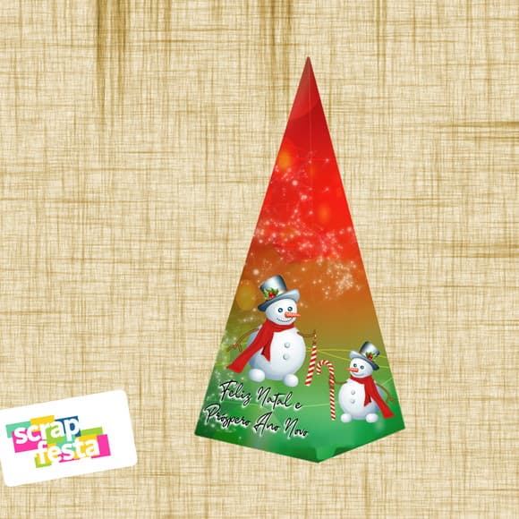 Caixa Pirâmide Cone Festa Natal Boneco de Neve