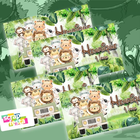 Adesivo Personalizado Retangular 9x5 Safari Aquarela