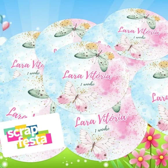 Adesivo 5cm Redondo Personalizado Jardim Encantado Borboleta