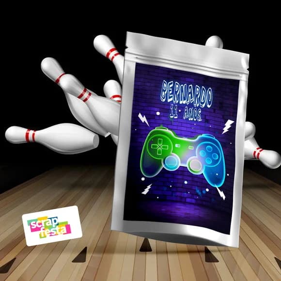 Saquinho Metalizado 14x20 Personalizado Festa Game Neon
