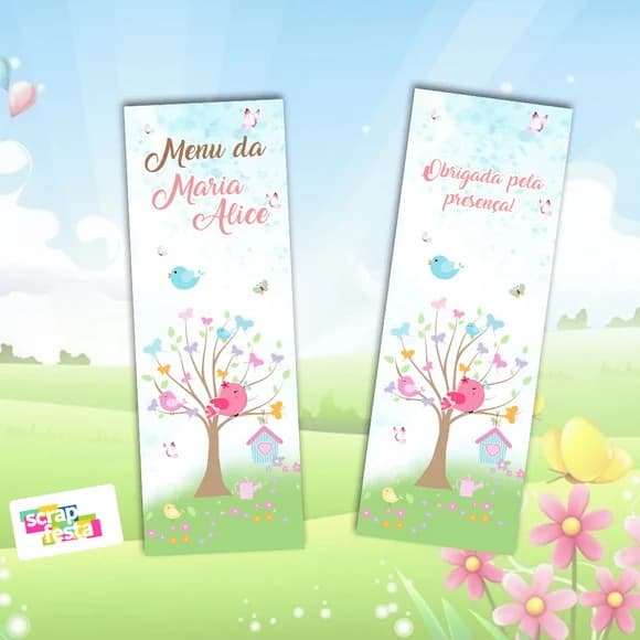 Menu Cardápio Personalizado Jardim Encantado Borboleta