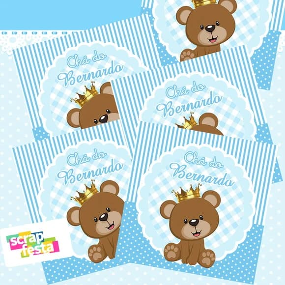 Adesivo Personalizado Quadrado 5x5 Chá de Menino Ursinho