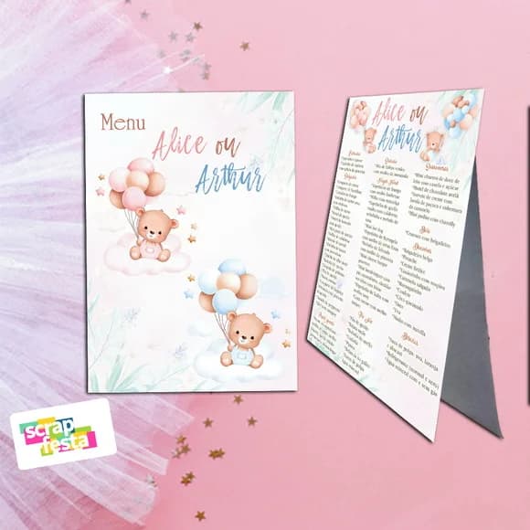 Menu Cardápio Cavalete Personalizado Festa Chá Revelação