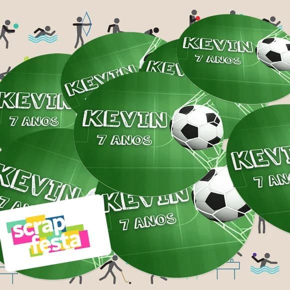 Adesivo 8 cm Redondo Personalizado Festa Futebol