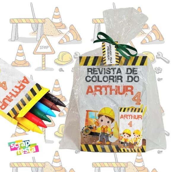 Revista Colorir+embalagem+giz de Cera Festa Construção