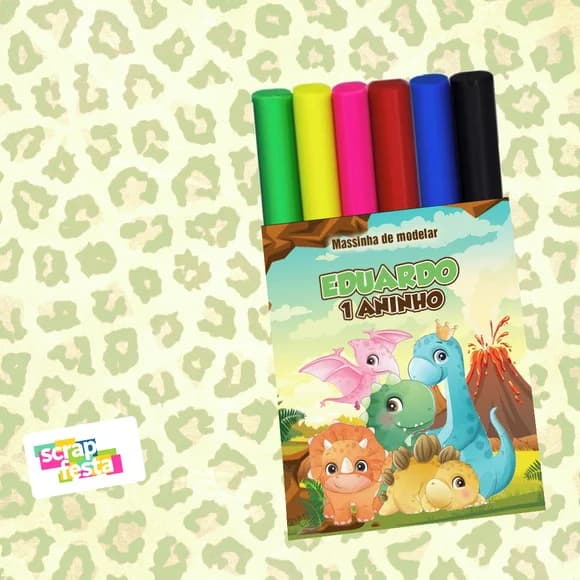 Massinha de Modelar Personalizado Festa Dinossauro Cute