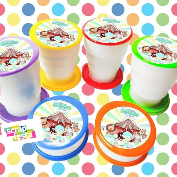 Copo Retrátil Personalizado Festa Circo Aquarela Candy Color