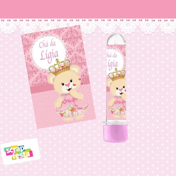 Tubete 13 cm Personalizado Festa Chá de Bebê Menina Ursinha