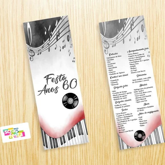 Menu Cardápio Personalizado Festa Anos 60 Vintage