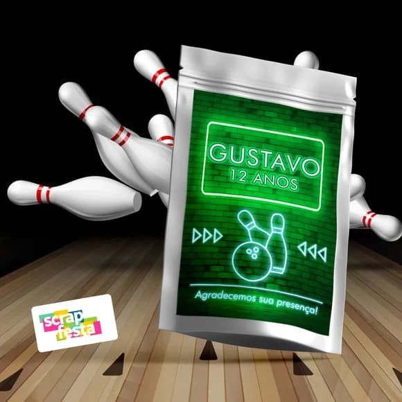 Saquinho Metalizado 14x20 Personalizado Festa Boliche Neon