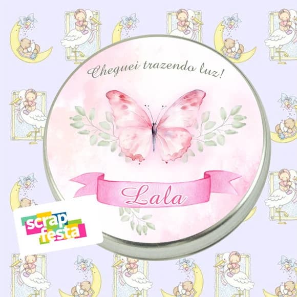 Latinha Maternidade Nascimento Borboleta Aquarela