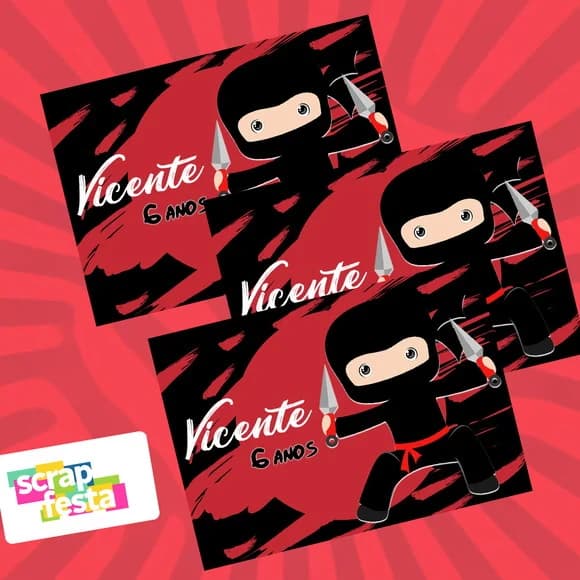 Adesivo Personalizado Retangular 10x7 Festa Ninja Luta
