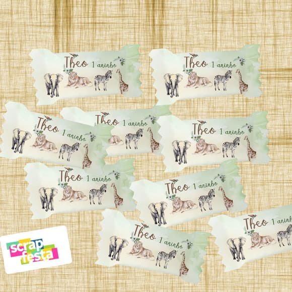 Bala Personalizada Festa Safari Realista Aquarela