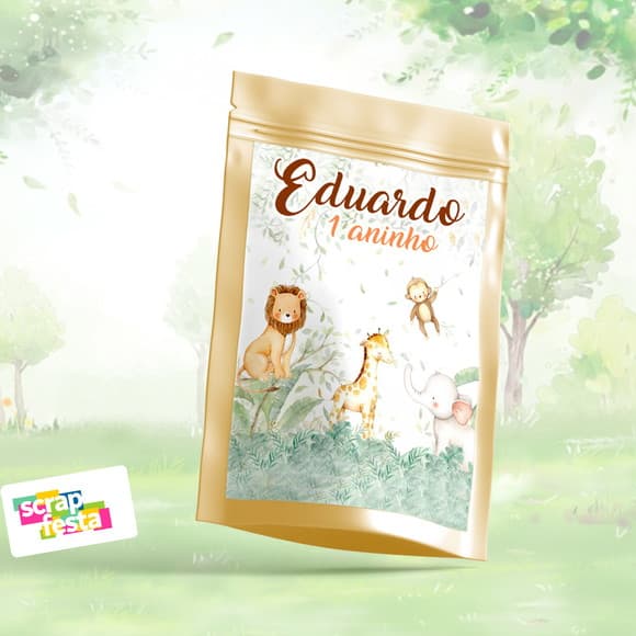 Saquinho Metalizado Dourado 10x15 Personalizado Festa Safari