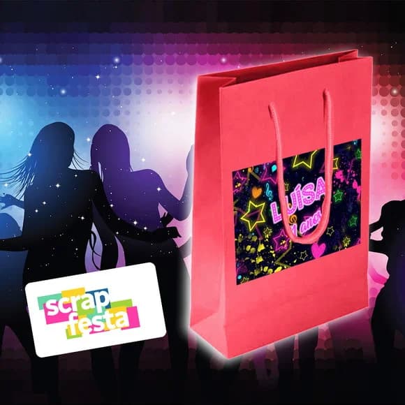 Sacolinha Papel Personalizada Festa Aniversário Balada Neon