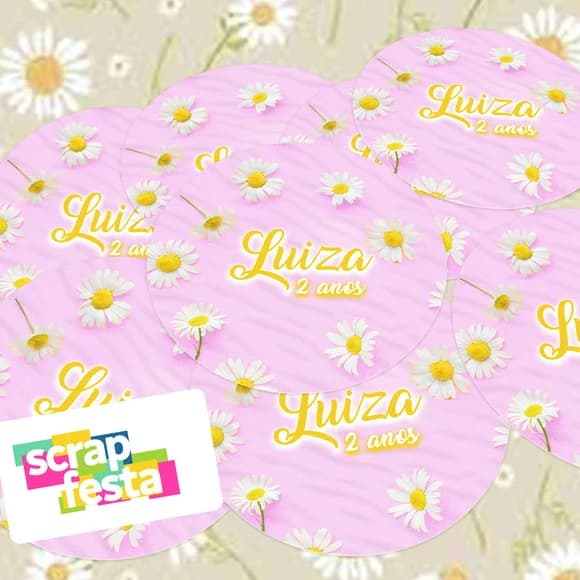 Adesivo 5 cm Redondo Personalizado Festa Margarida