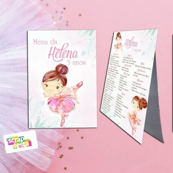 Menu Cardápio Cavalete Festa Bailarina Ballet Aquarela
