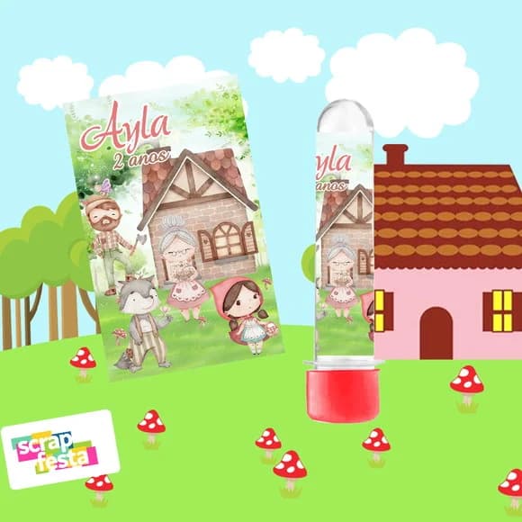 Tubete 13 cm Personalizado Festa Conto Chapeuzinho Vermelho