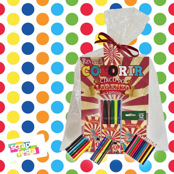 Revista Colorir+embalagem+giz+canetinha+lápis Circo Vintage