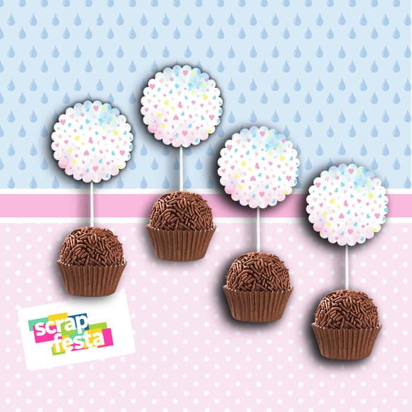 Topper Redondo 3,8cm Docinho Festa Chuva de Amor Aquarela