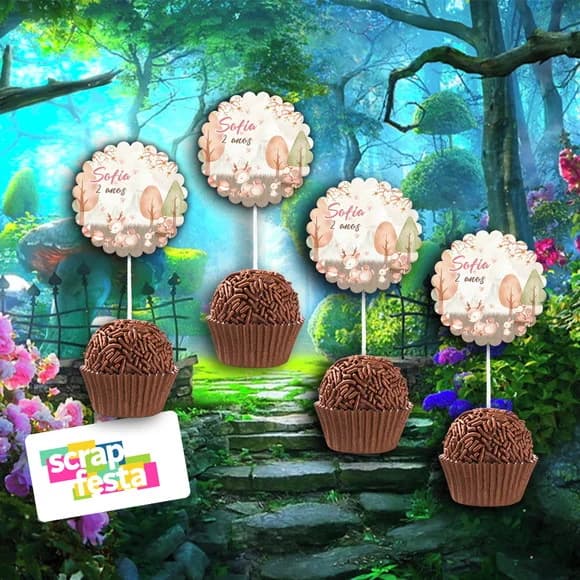 Topper Redondo 3,8cm para Docinho Floresta Bosque Encantado