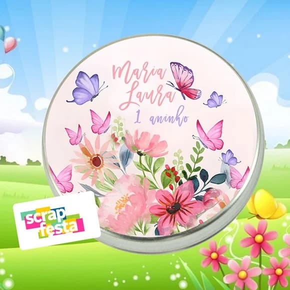 Latinha Personalizada Jardim Encantado Borboleta Aquarela