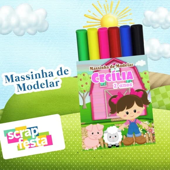 Massinha de Modelar Personalizado Festa Fazendinha Rosa