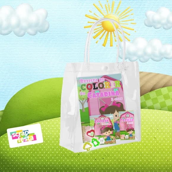 Sacola Pvc, Kit Colorir, Massinha, Cortador Festa Fazendinha