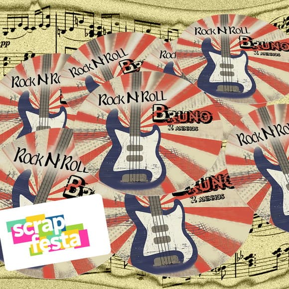 Adesivo 5 cm Redondo Festa Rock'n Roll Vintage