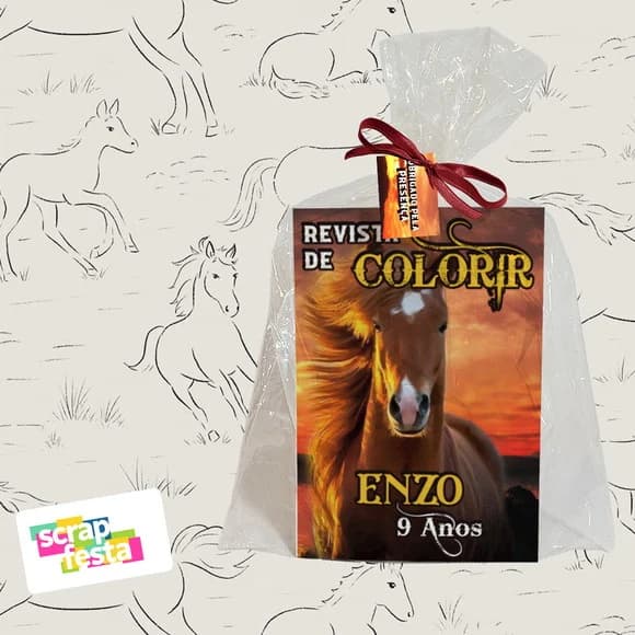Revista Colorir+saquinho+fitinha+tag Cavalo